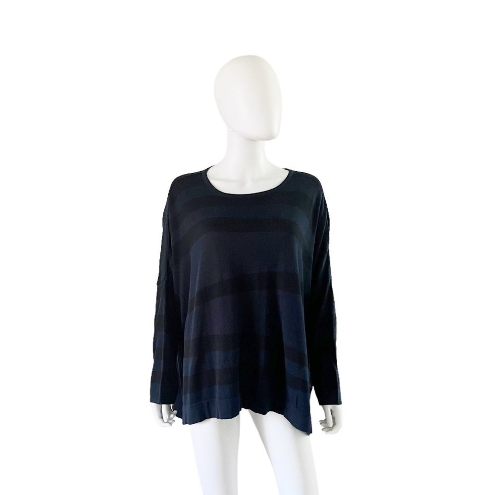 Planet by Lauren G Striped Dolman Sleeve Boxy Sweater Blue Black One Size